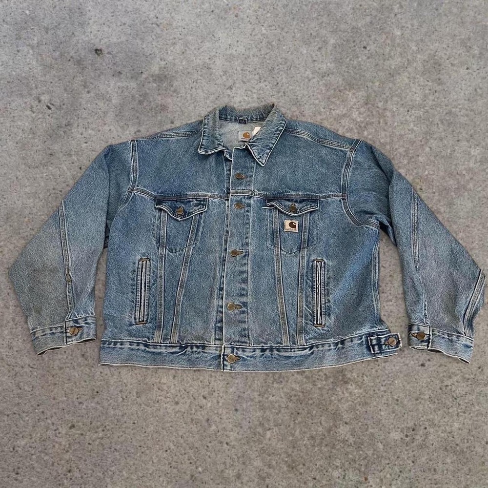 Vintage 90s Carhartt J12 DST Denim Trucker Jacket Workwear XL Mens  Faded Thrash